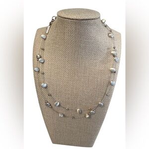 #618 Nine West Double Strand Silver Necklace with Floating Silver Orbs